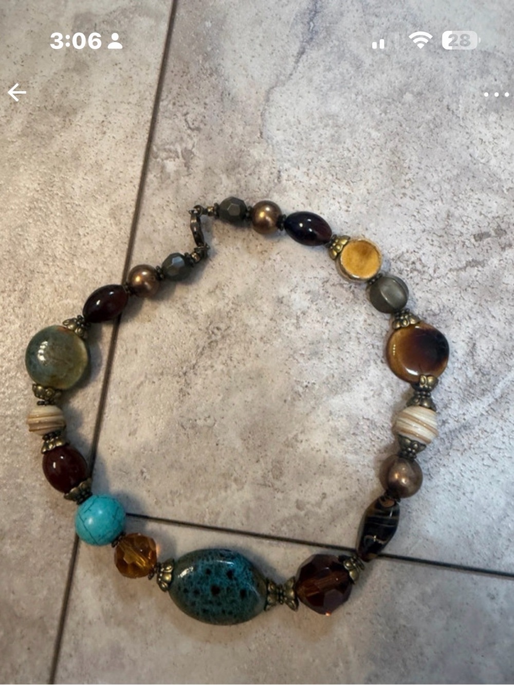 Boho Multicolor Mixed Bead Necklace - Turquoise, Amber & Brown